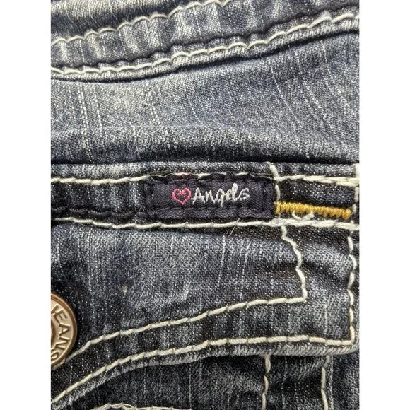 Angels Jeans Juniors 13 Blue Dark Wash Low Rise Skinny Stretch Embroidered - Picture 11 of 14